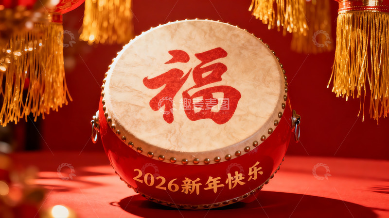 高清大图下载【趣麦麦图】新年福字鼓装饰迎春