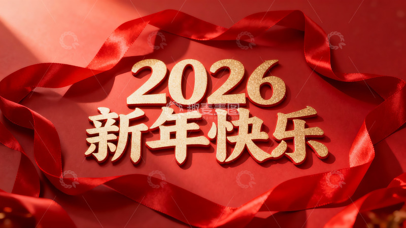 高清大图下载【趣麦麦图】红色背景新年快乐装饰