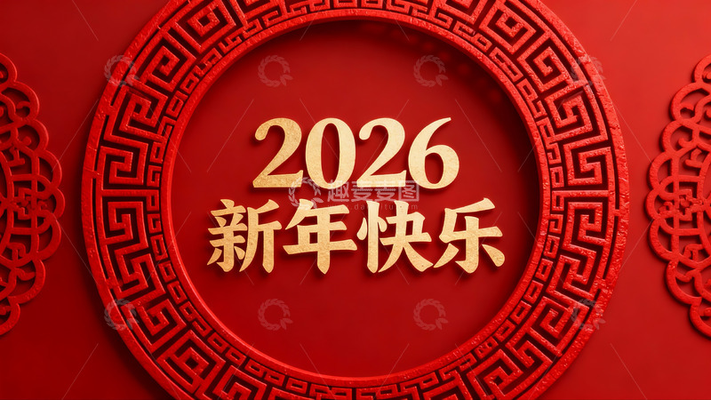 高清大图下载【趣麦麦图】红色背景新年祝福图案