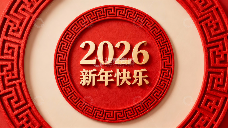 高清大图下载【趣麦麦图】2026新年快乐红色圆形设计