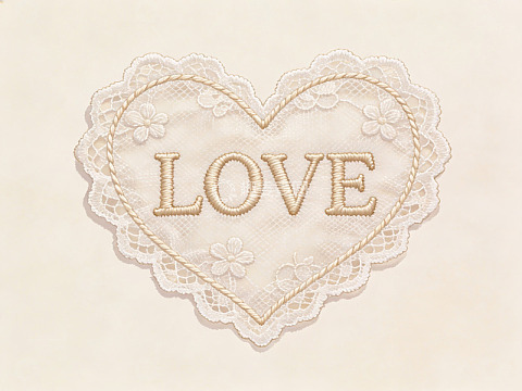 刺绣心形图案中的爱字