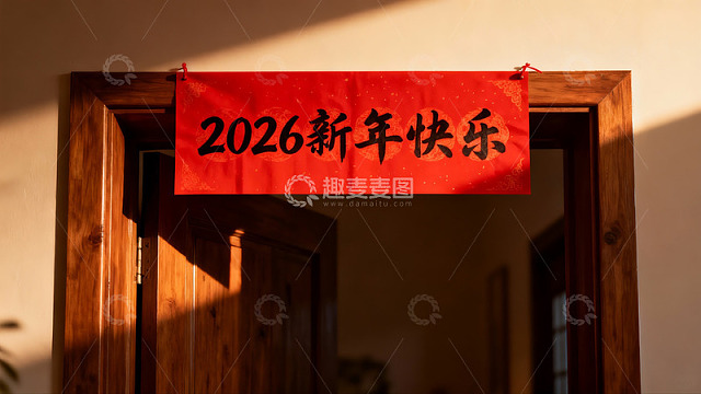 新年祝福挂于木门之上
