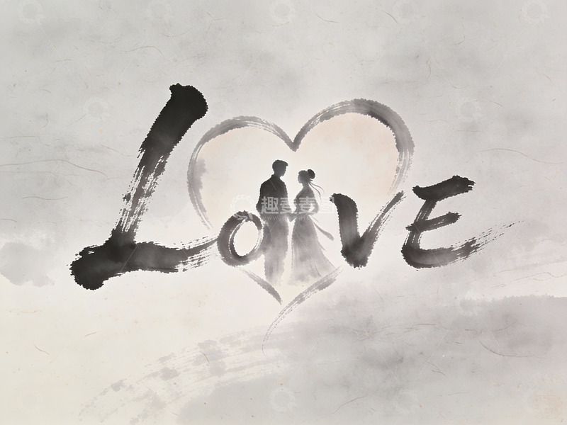 高清大图下载【趣麦麦图】水墨风格爱情主题艺术画