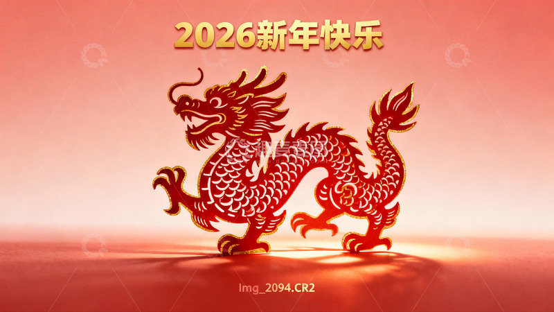 高清大图下载【趣麦麦图】红色龙形剪纸新年祝福