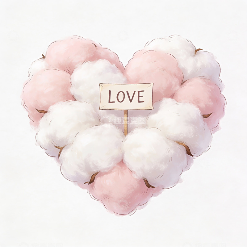 高清大图下载【趣麦麦图】棉花心形装饰与爱字牌