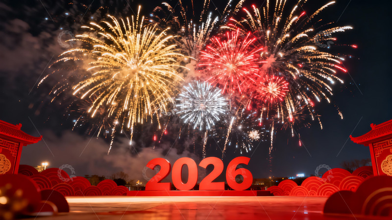 高清大图下载【趣麦麦图】2026新年烟花夜景庆典