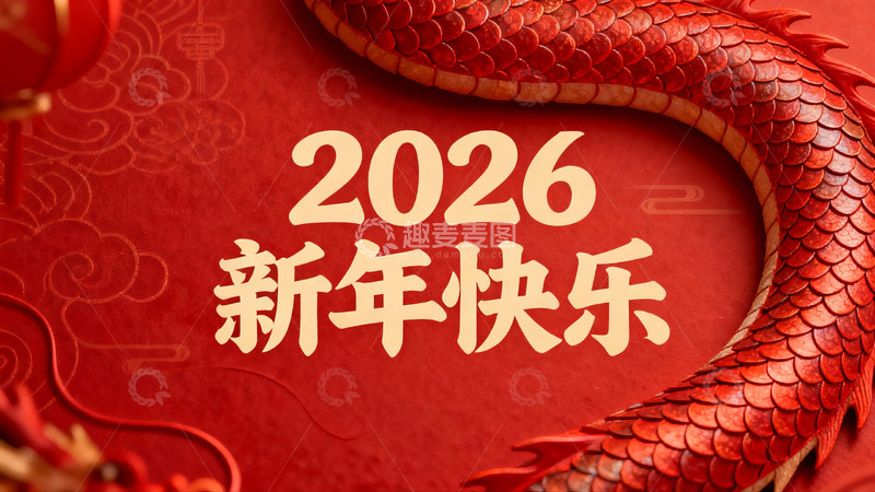 高清大图下载【趣麦麦图】红色龙年新年祝福海报
