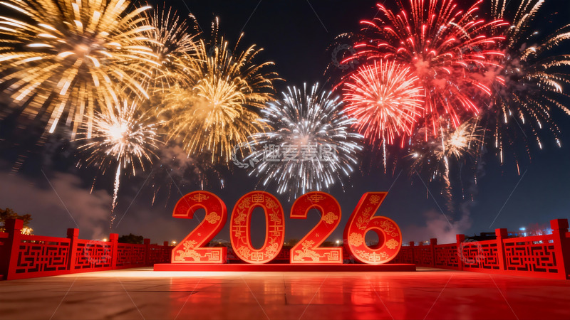 高清大图下载【趣麦麦图】夜空烟花璀璨2026数字景观