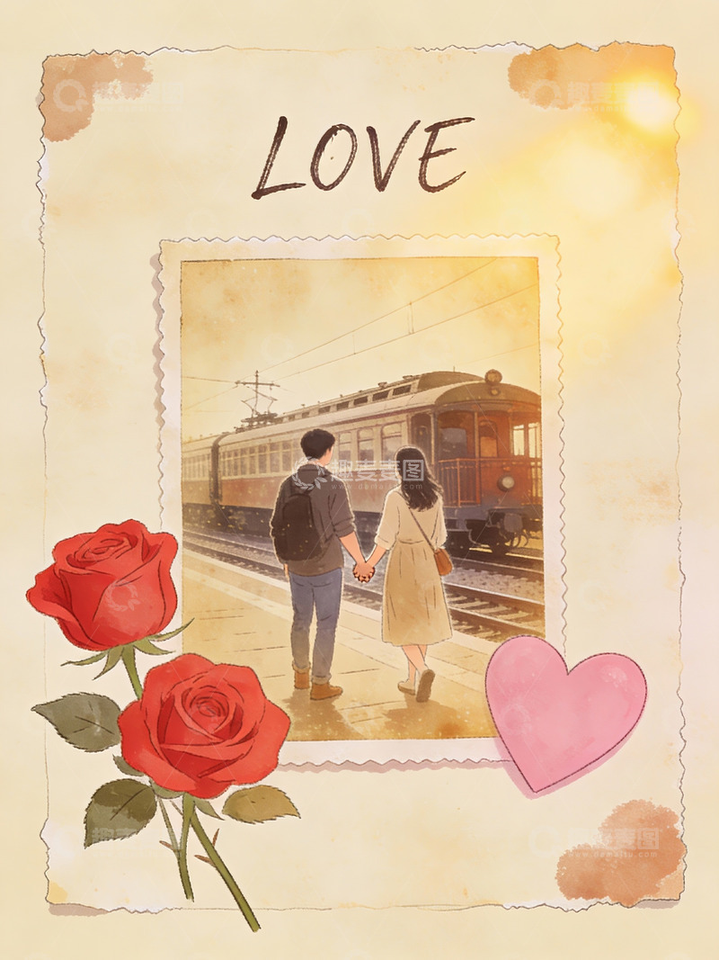 高清大图下载【趣麦麦图】情侣牵手火车站台