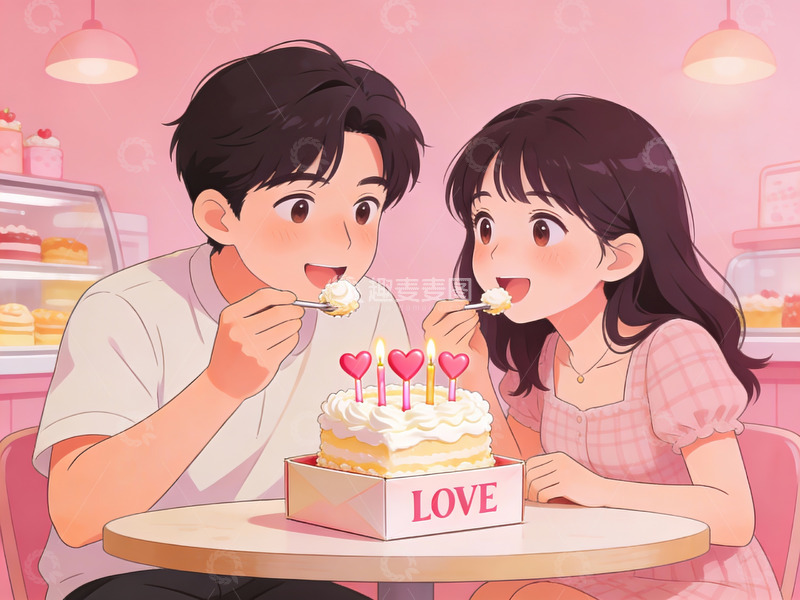 高清大图下载【趣麦麦图】情侣共庆甜蜜时刻
