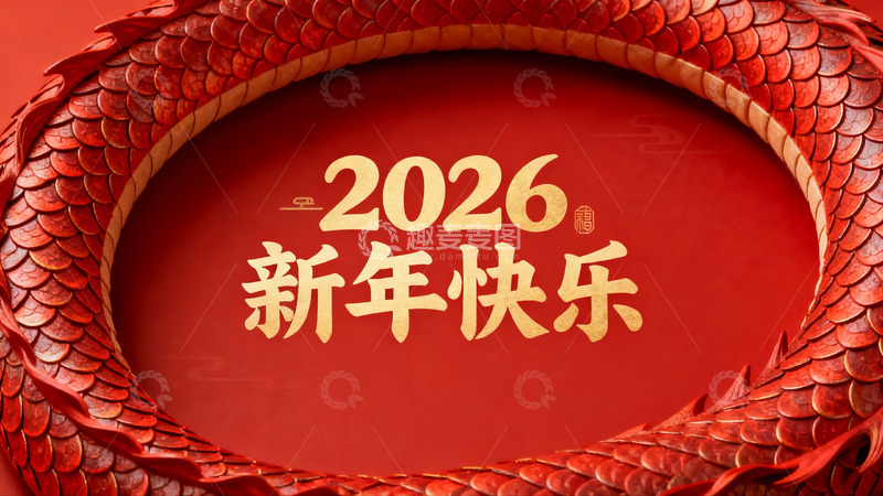 高清大图下载【趣麦麦图】红色龙形图案新年祝福海报