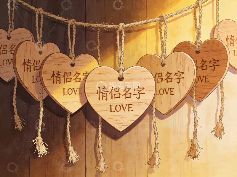 高清大图下载【趣麦麦图】木质心形挂饰情侶名字