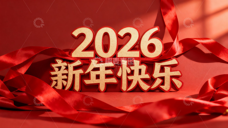 高清大图下载【趣麦麦图】2026新年快乐红色主题装饰