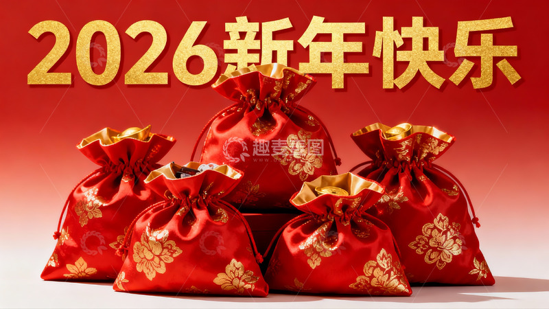 高清大图下载【趣麦麦图】红色新年红包袋迎新春