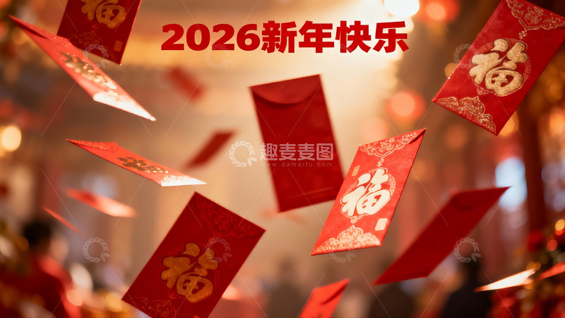 高清大图下载【趣麦麦图】新年红包飞舞喜庆氛围