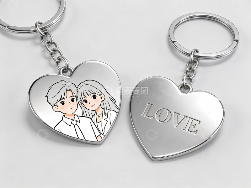 高清大图下载【趣麦麦图】心形钥匙扣情侣插画
