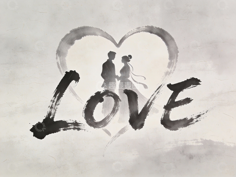 高清大图下载【趣麦麦图】水墨风格情侣爱心图案