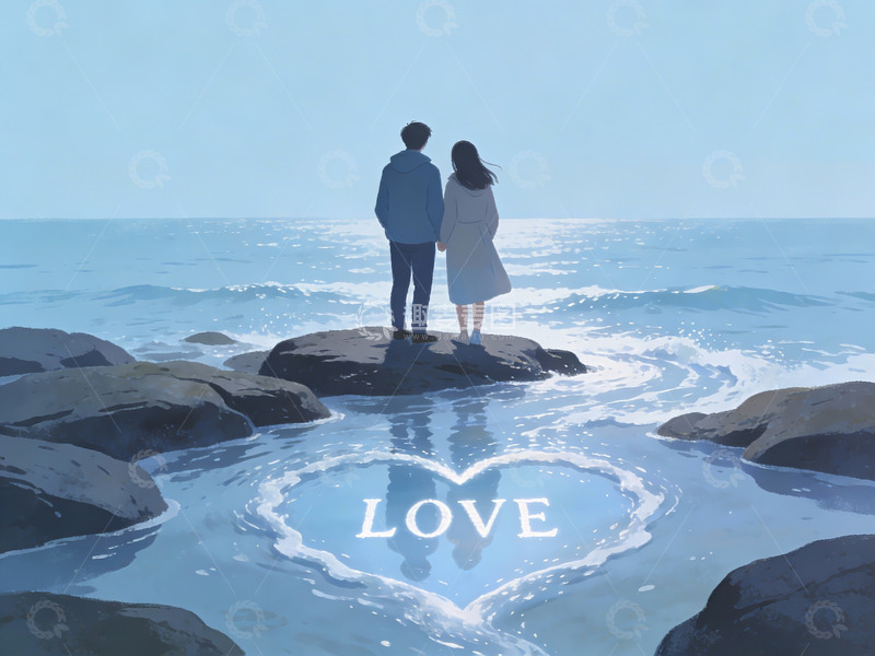 高清大图下载【趣麦麦图】情侣海边岩石上观海
