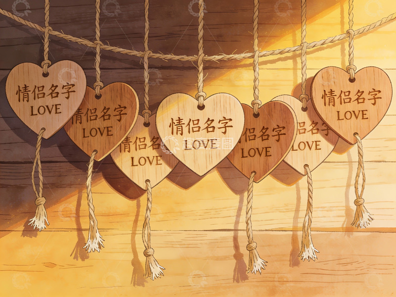 高清大图下载【趣麦麦图】木质心形牌悬挂装饰