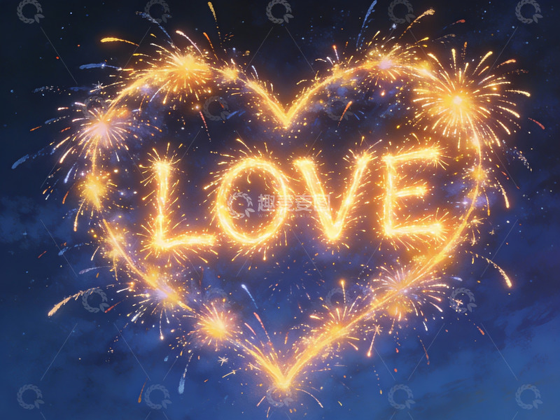 高清大图下载【趣麦麦图】烟花心形绽放爱字