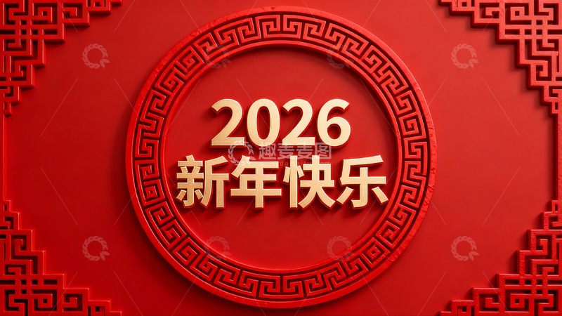 高清大图下载【趣麦麦图】2026新年快乐红色背景设计