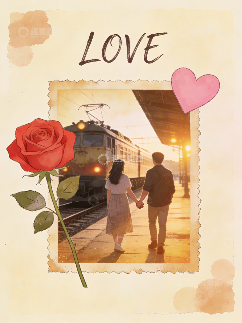 高清大图下载【趣麦麦图】情侣在车站牵手远行