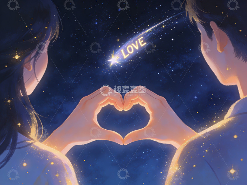 高清大图下载【趣麦麦图】双手比心仰望星空
