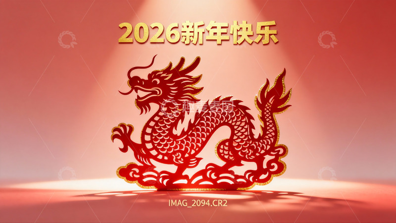 高清大图下载【趣麦麦图】红色龙形剪纸新年祝福