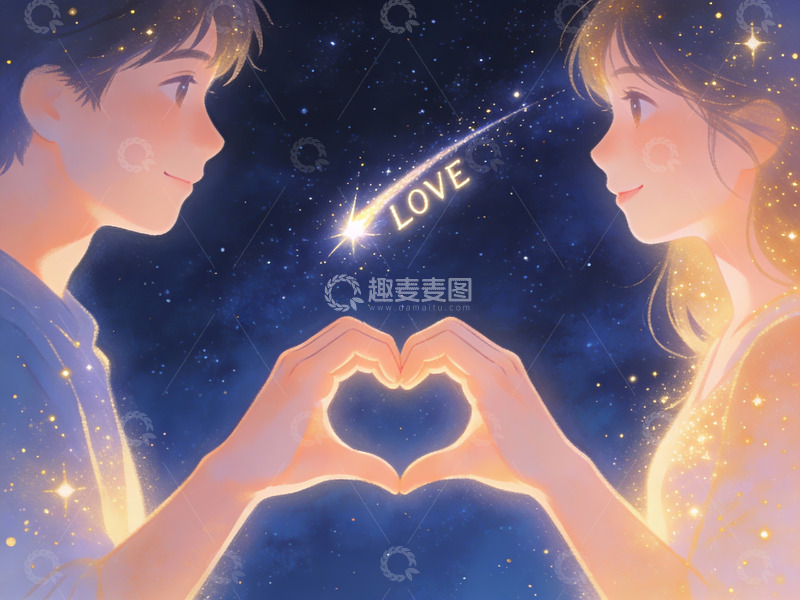 高清大图下载【趣麦麦图】情侣手绘心形星空浪漫