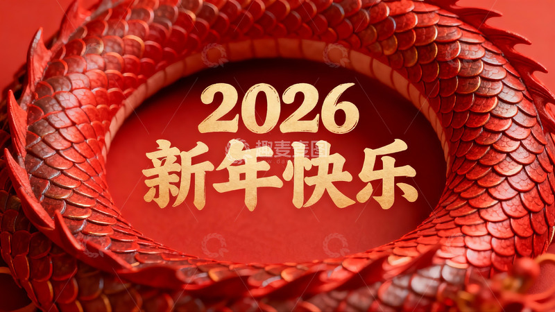 高清大图下载【趣麦麦图】红色龙形图案新年祝福