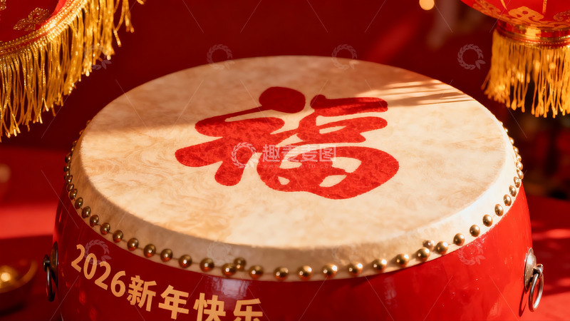 高清大图下载【趣麦麦图】新年红鼓福字装饰