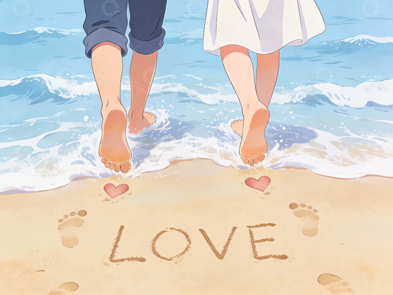 高清大图下载【趣麦麦图】情侣海边沙滩留爱字