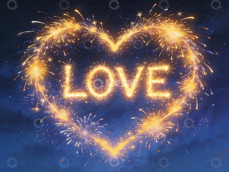 高清大图下载【趣麦麦图】烟花心形图案闪耀爱字