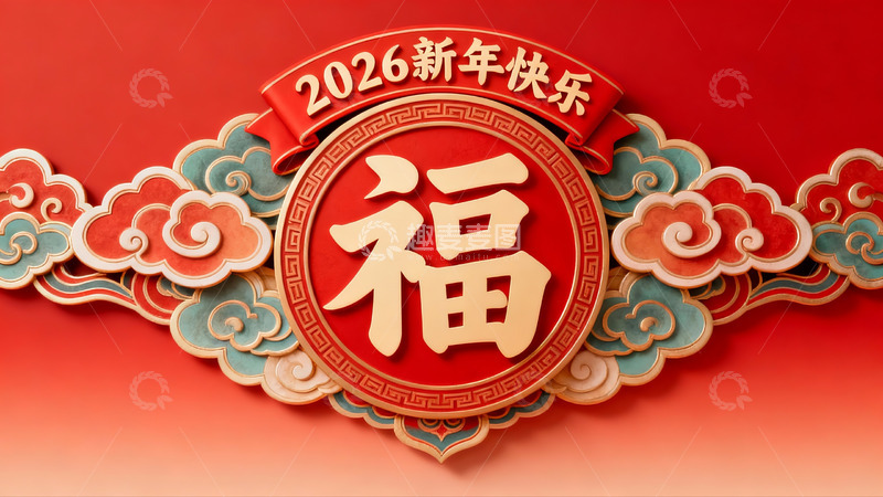 高清大图下载【趣麦麦图】2026新年快乐福字装饰图案