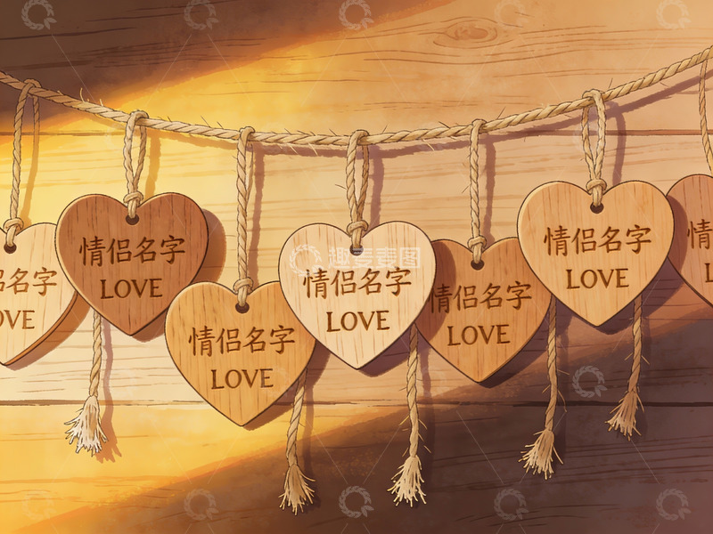 高清大图下载【趣麦麦图】木质心形牌挂饰情侶名字