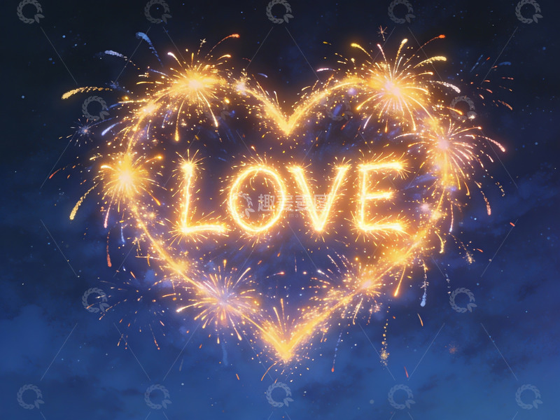 高清大图下载【趣麦麦图】烟花组成的心形与爱字