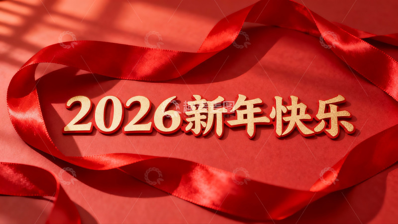 高清大图下载【趣麦麦图】红色丝带新年祝福画面