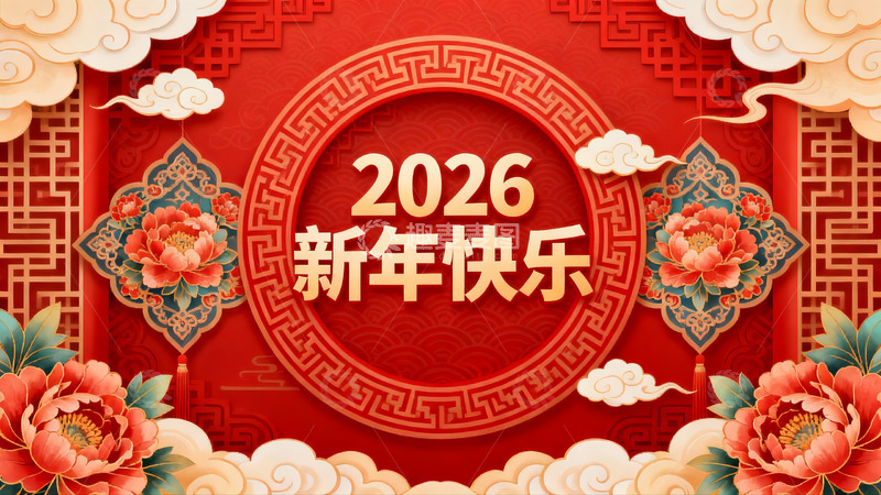 高清大图下载【趣麦麦图】2026新年快乐红色喜庆海报
