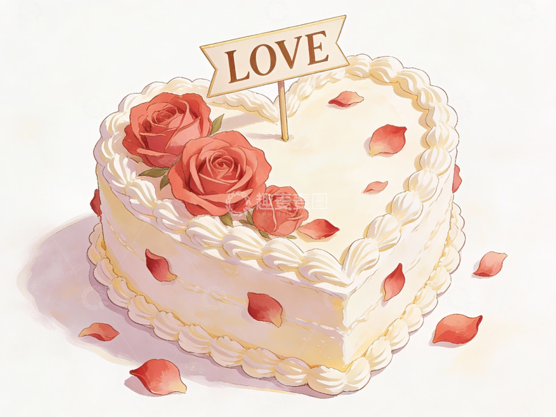 高清大图下载【趣麦麦图】心形蛋糕装饰玫瑰花瓣