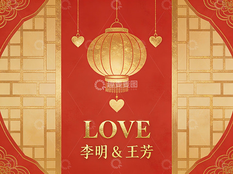 红色喜庆背景下的爱情主题装饰