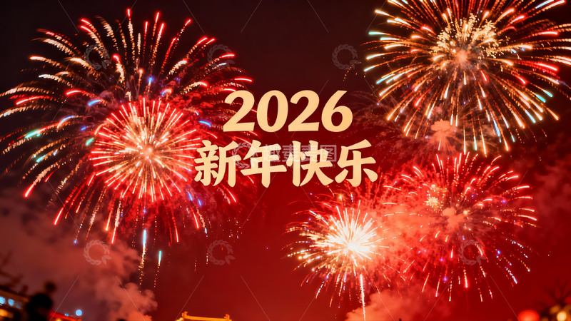 高清大图下载【趣麦麦图】2026新年烟花璀璨夜空