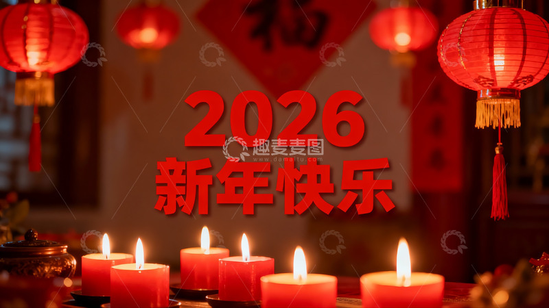 高清大图下载【趣麦麦图】新年红灯笼蜡烛祈福