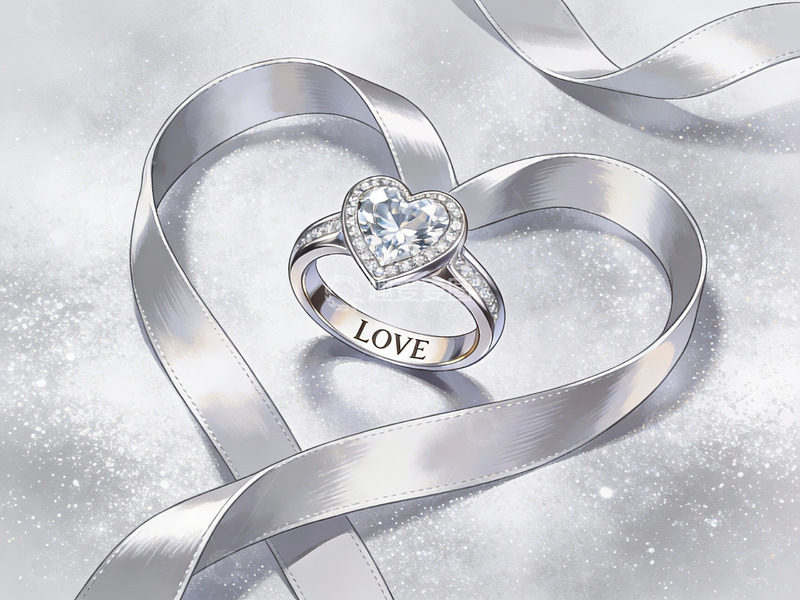 高清大图下载【趣麦麦图】心形钻戒与丝带的浪漫构图