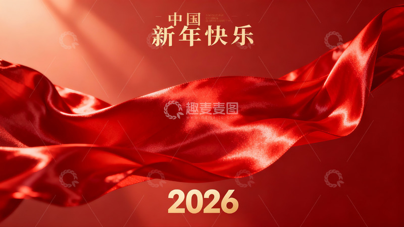 高清大图下载【趣麦麦图】红色绸缎飘扬新年祝福