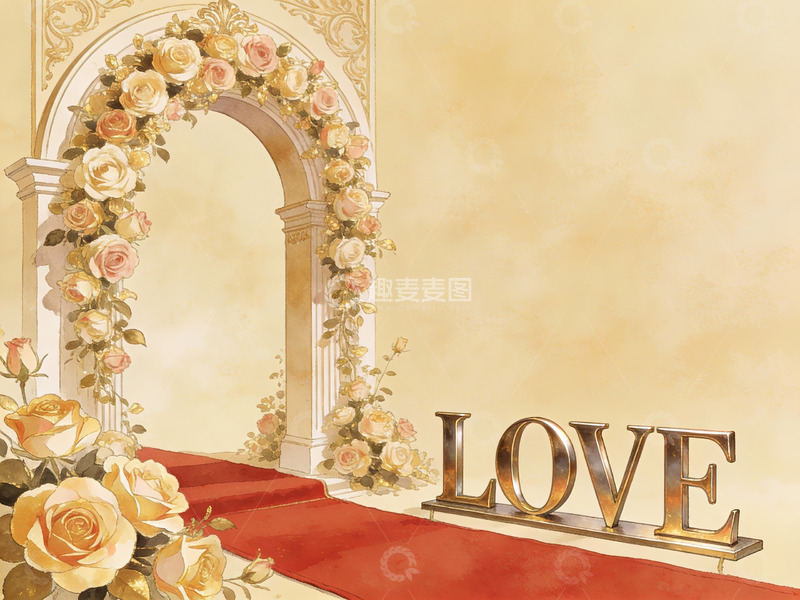 高清大图下载【趣麦麦图】花拱门与红毯上的爱字
