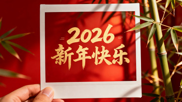 手持新年祝福卡片竹影相伴