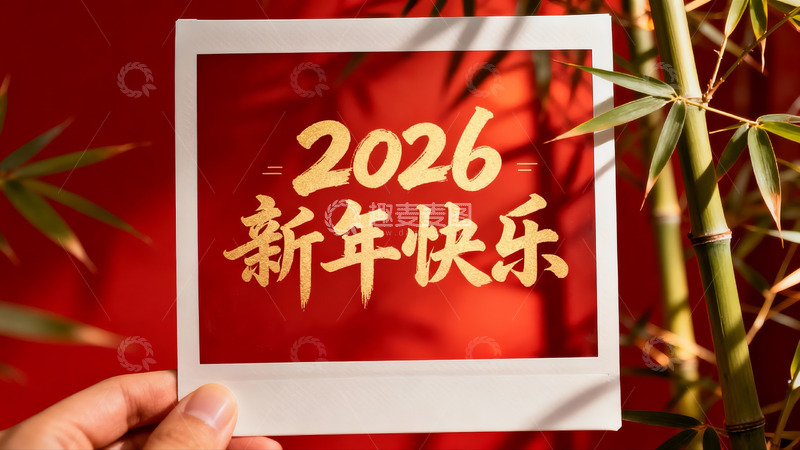 高清大图下载【趣麦麦图】手持新年祝福卡片竹影相伴