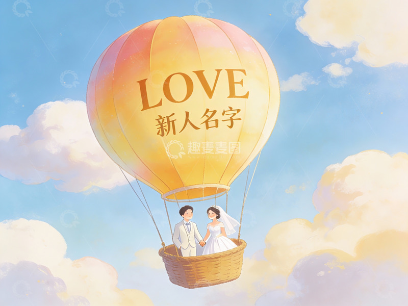 高清大图下载【趣麦麦图】新人乘热气球飞翔