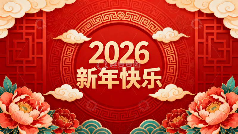高清大图下载【趣麦麦图】2026新年快乐红色喜庆海报