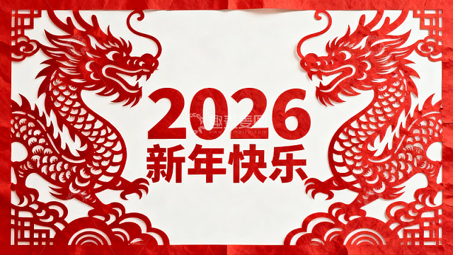 红色剪纸龙年新年装饰